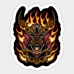 Samurai Warrior Head and Fire Sticker